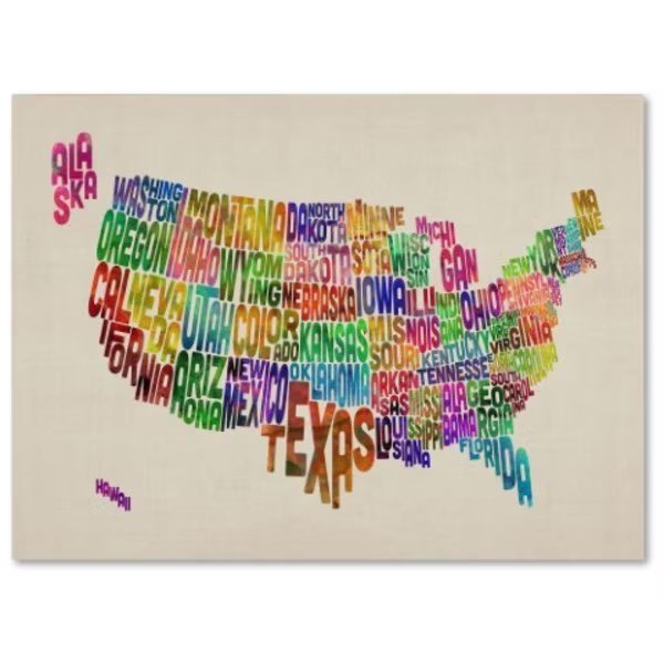 Michael Tompsett 'USA States Text Map' Canvas Art, 14x19, Trademark Fine Art, Mfr#: MT0212-C1419GG
